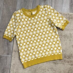 Maeve Mustard and White Patterned Sweater